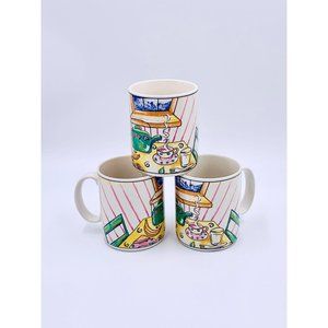 Fitz and Floyd It's Meal Time Mugs Breakfast 1995